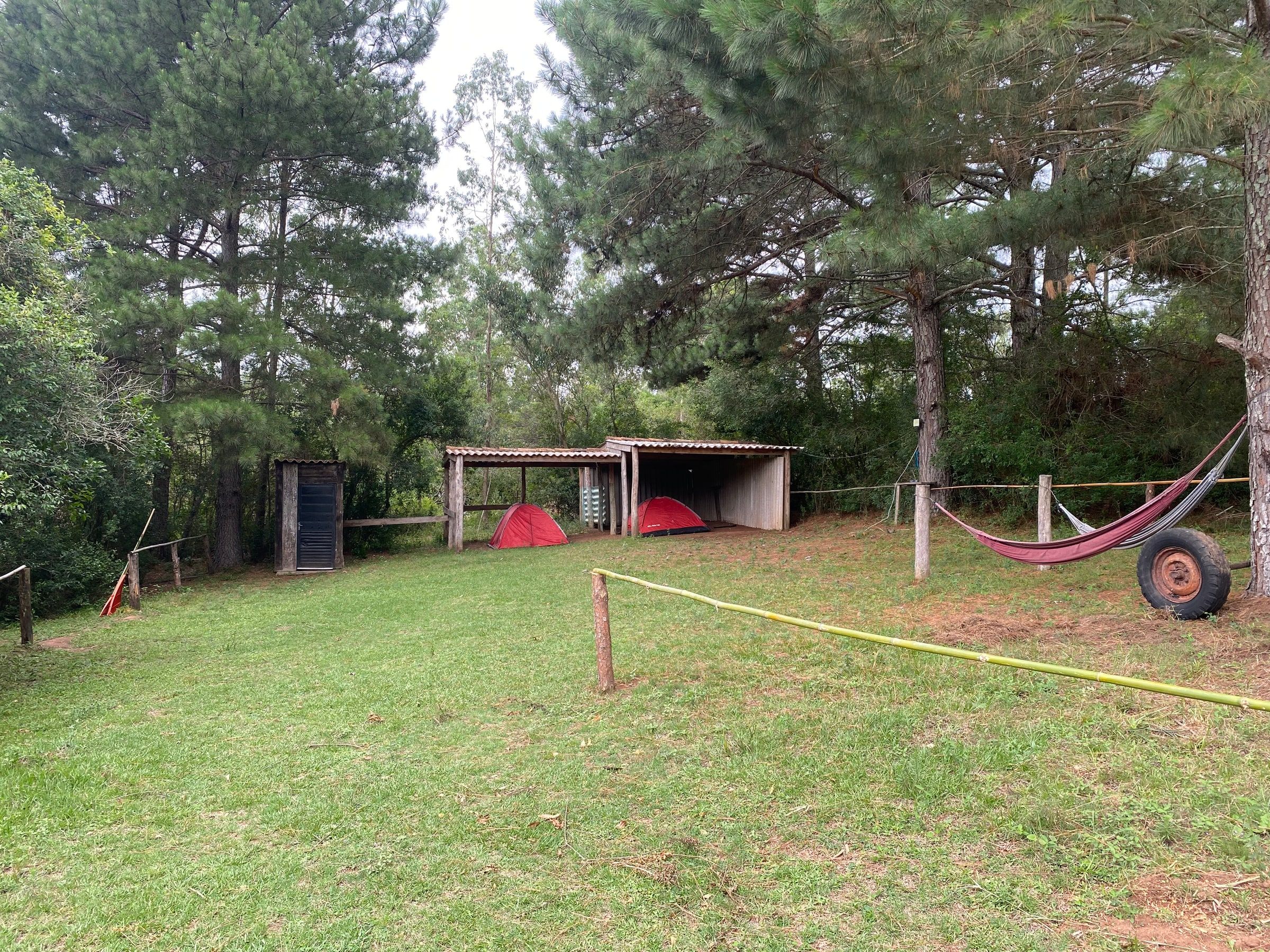 Área de Camping El Caimán rodeada de árboles y naturaleza